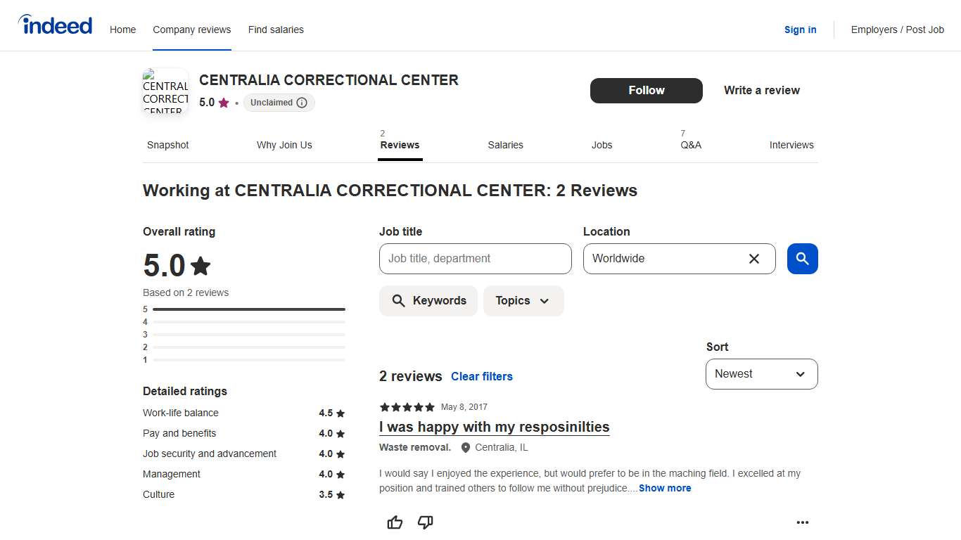 Working at CENTRALIA CORRECTIONAL CENTER: Employee Reviews Indeed.com